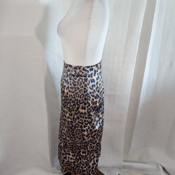 Lulu’s Global Icon Tan & Navy Blue Leopard Print Satin Midi Skirt Size Small - Picture 2 of 11